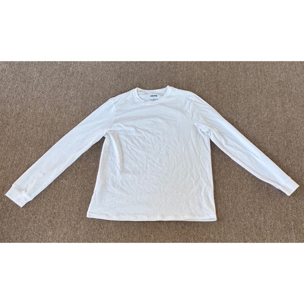 SKIMS Mens Cotton Long Sleeve T-Shirt Chalk White LS-LST-6350M Size M‎